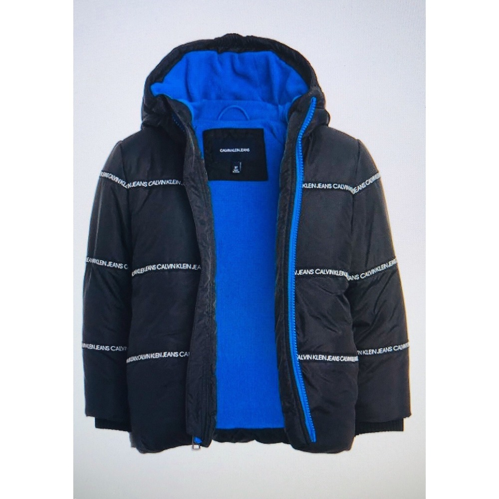 Calvin Klein Toddler Boys Sz 4 Hooded Logo Stripe Bubble Puffer Coat jacket NWT - Picture 3 of 6